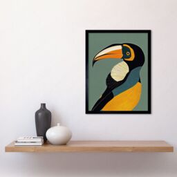 "Artery8 Wall Art Print Keel Billed Toucan Bird Portrait Vintage Art Framed in Black - Size: W12"" x H16""" - thumbnail 2