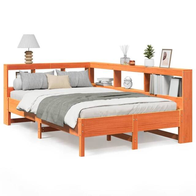 Berkfield Home Bookcase Bed without Mattress Wax Brown 120x190 cm Solid Wood Pine - image 1