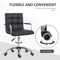 VINSETTO Mid Back PU Leather Home Office Chair Swivel Desk Chair with Arm, Wheel in Black - thumbnail 5