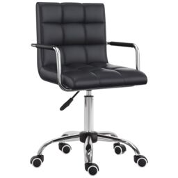 VINSETTO Mid Back PU Leather Home Office Chair Swivel Desk Chair with Arm, Wheel in Black - thumbnail 2