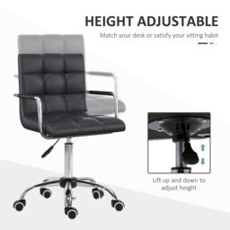 VINSETTO Mid Back PU Leather Home Office Chair Swivel Desk Chair with Arm, Wheel in Black - thumbnail 4