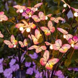 Obasyhig 9 LEDs Solar Butterfly & Firefly Garden Ground Lights in Pink - thumbnail 4