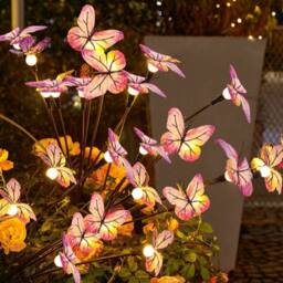 Obasyhig 9 LEDs Solar Butterfly & Firefly Garden Ground Lights in Pink - thumbnail 3