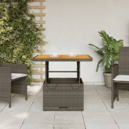 Berkfield Home Garden Table Grey 80x80x71 cm Poly Rattan & Acacia Wood - Size: 80 x 80 x 71 cm - thumbnail 1