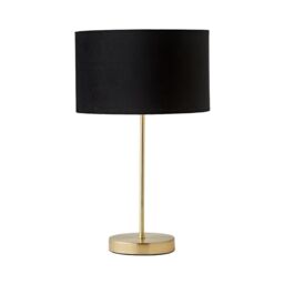 ValueLights Charlie Gold Stem Table Lamp with Velvet Drum with Gold Inner Lamp Shade in Black - thumbnail 7