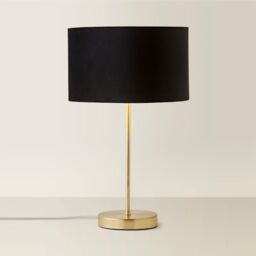 ValueLights Charlie Gold Stem Table Lamp with Velvet Drum with Gold Inner Lamp Shade in Black - thumbnail 3