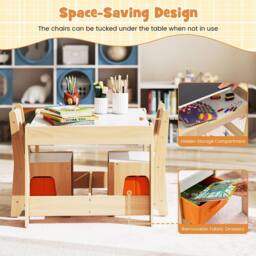 Costway 3PCS Kids Table & Chairs Set Wooden Activity Table w/ Storage Drawers in Natural - thumbnail 8
