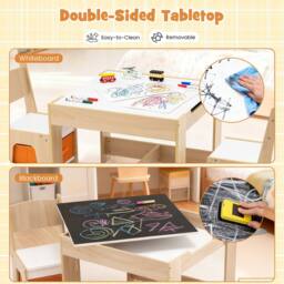 Costway 3PCS Kids Table & Chairs Set Wooden Activity Table w/ Storage Drawers in Natural - thumbnail 6