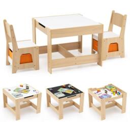 Costway 3PCS Kids Table & Chairs Set Wooden Activity Table w/ Storage Drawers in Natural - thumbnail 3