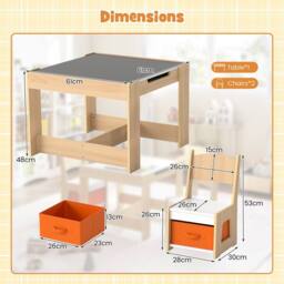 Costway 3PCS Kids Table & Chairs Set Wooden Activity Table w/ Storage Drawers in Natural - thumbnail 2