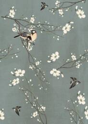 Superfresco Easy Birds & Blossom Dark Duck Egg Print To Order 3m x 2.8m Mural in Blue - thumbnail 2
