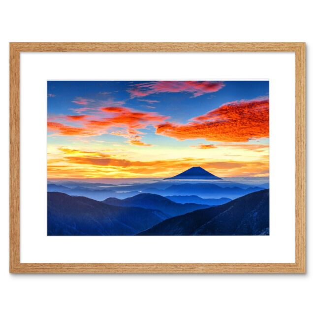 "Artery8 Wall Art Print Mount Fuji Japan Framed in Beige - Size: W7"" x H9""" - image 1