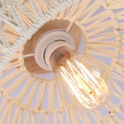 Garwarm Rattan Ceiling Light, Boho Semi Recessed Ceiling Light, E27 Vintage Chandelier Rustic White rattan Lamp, Bulb not included - thumbnail 7