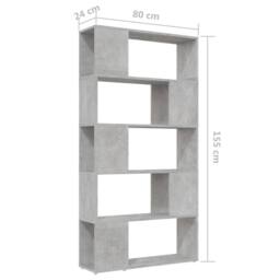 Berkfield Home Book Cabinet Room Divider Concrete Grey 80x24x155 cm Engineered Wood - Size: 80 x 24 x 155 cm - thumbnail 7