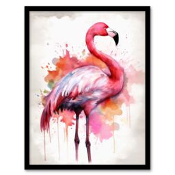 Artery8 Wall Art Print Watercolour Flamingo Pink Ink Splat Design Watercolour Art Framed - Size: A4 - thumbnail 1