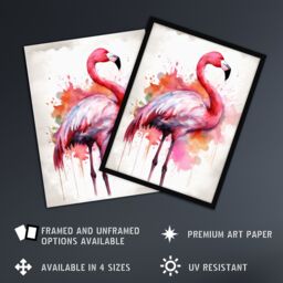 Artery8 Wall Art Print Watercolour Flamingo Pink Ink Splat Design Watercolour Art Framed - Size: A4 - thumbnail 2