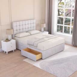 Sloomy Alabama Plush Velvet Memory Foam Bed Set With 4 Drawers, Mattress & Headboard in Silver - Size: Super King - thumbnail 2