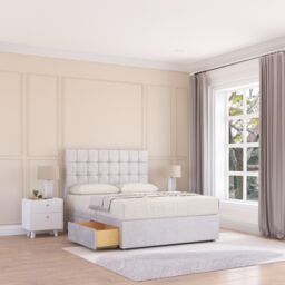 Sloomy Alabama Plush Velvet Memory Foam Bed Set With 4 Drawers, Mattress & Headboard in Silver - Size: Super King - thumbnail 1