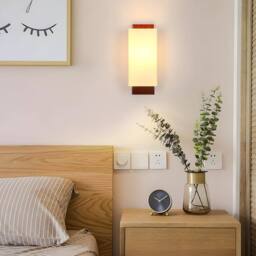 Goeco Vintage E27 Wooden Interior Wall Lamp, Glass Lampshade, for Bedroom in Brown - thumbnail 2