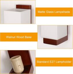 Goeco Vintage E27 Wooden Interior Wall Lamp, Glass Lampshade, for Bedroom in Brown - thumbnail 8