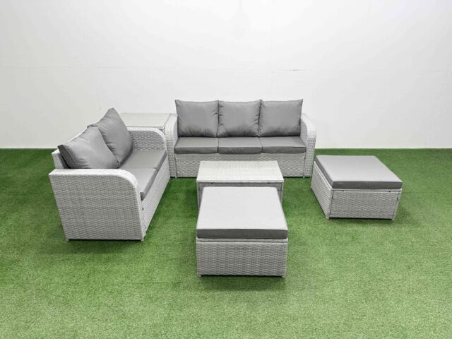 Fimous 7 Seater PE Rattan Wicker Garden Furniture Patio Conservatory Sofa Set w/ Rectangular Coffee Table 3 Seater Sofa Love Sofa 2 Big Footstool - image 1