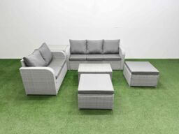 Fimous 7 Seater PE Rattan Wicker Garden Furniture Patio Conservatory Sofa Set w/ Rectangular Coffee Table 3 Seater Sofa Love Sofa 2 Big Footstool - thumbnail 2