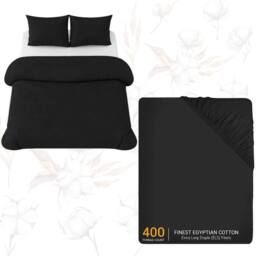 Grace Luxury Cotton Duvet Cover Set with Matching Fitted Sheet in Black - Size: Double - thumbnail 1