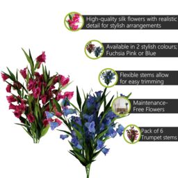 Pegdev Pack of 6 100cm Artificial Fuchsia Trumpet Stems with Wired Stems in Pink - thumbnail 2