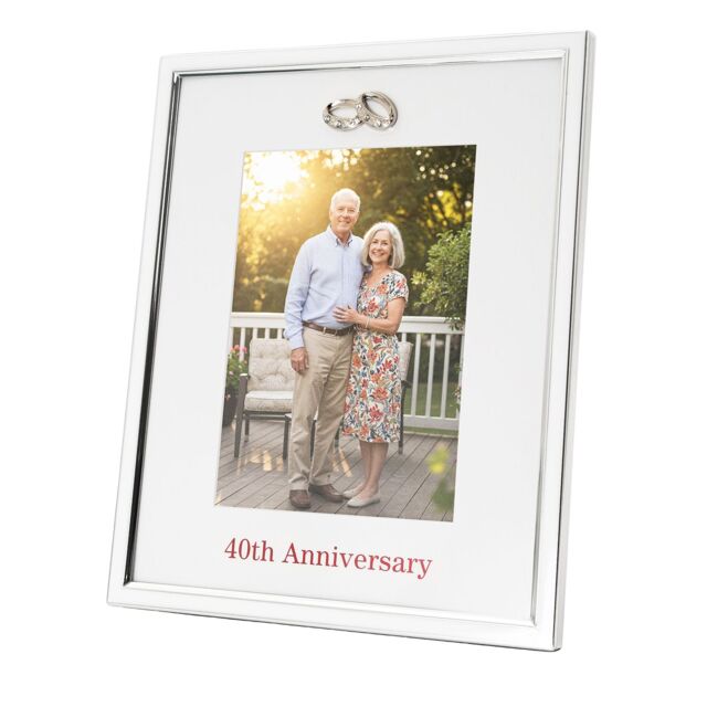 Happy Homewares 40th Anniversary 5x7 Silver Frame with Diamante Rings - image 1