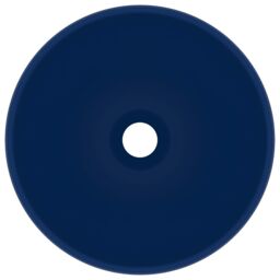 Berkfield Home Luxury Bathroom Basin Round Matt Dark Blue 32.5x14 cm Ceramic - thumbnail 3