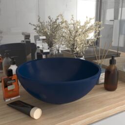 Berkfield Home Luxury Bathroom Basin Round Matt Dark Blue 32.5x14 cm Ceramic