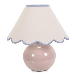 ValueLights Bosco Natural Stone Globe Ceramic Table Lamp with Linen Scalloped Lamp Shade in Blue - thumbnail 2