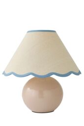 ValueLights Bosco Natural Stone Globe Ceramic Table Lamp with Linen Scalloped Lamp Shade in Blue - thumbnail 6