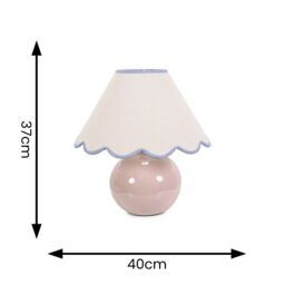 ValueLights Bosco Natural Stone Globe Ceramic Table Lamp with Linen Scalloped Lamp Shade in Blue - thumbnail 4
