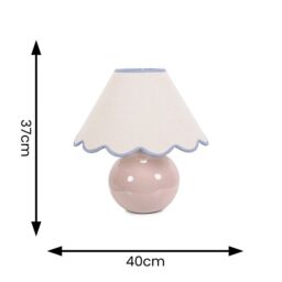 ValueLights Bosco Natural Stone Globe Ceramic Table Lamp with Linen Scalloped Lamp Shade in Blue - thumbnail 7