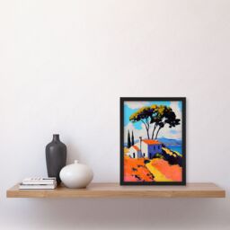 Artery8 Italian Seaside Villa in Spring Vibrant Painting Framed Art Print in Orange - Size: A4 - thumbnail 4