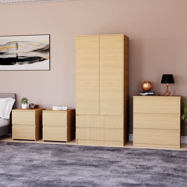 Home Discount Vida Designs Denver 4Pc Bedroom Set(2 Bedside, 3 Drawer Chest, Wardrobe) in Brown - image 1
