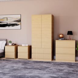 Home Discount Vida Designs Denver 4Pc Bedroom Set(2 Bedside, 3 Drawer Chest, Wardrobe) in Brown - thumbnail 1