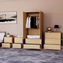 Home Discount Vida Designs Denver 4Pc Bedroom Set(2 Bedside, 3 Drawer Chest, Wardrobe) in Brown - thumbnail 5