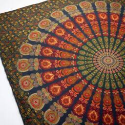 KDMD Double Cotton Bedspread & Wall Hanging - Peacock Mandala, Green - thumbnail 3