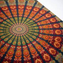 KDMD Double Cotton Bedspread & Wall Hanging - Peacock Mandala, Green - thumbnail 2