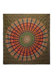 KDMD Double Cotton Bedspread & Wall Hanging - Peacock Mandala, Green - thumbnail 1