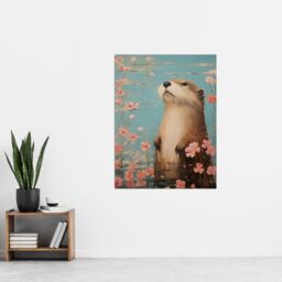 "Artery8 Otter On The Water Scent Of Pink Hibiscus Blooms Oil Painting Extra Large XL Unframed Wall Art Poster Print - Size: W24"" x H32""" - thumbnail 4