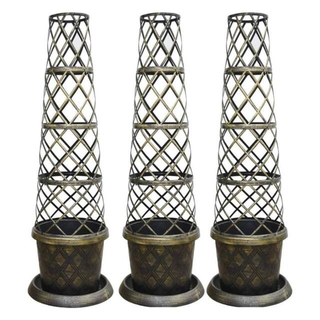 FLAVORA 3x Black & Gold Tower Pot Climbing Plant Planter - Size: 10g - image 1