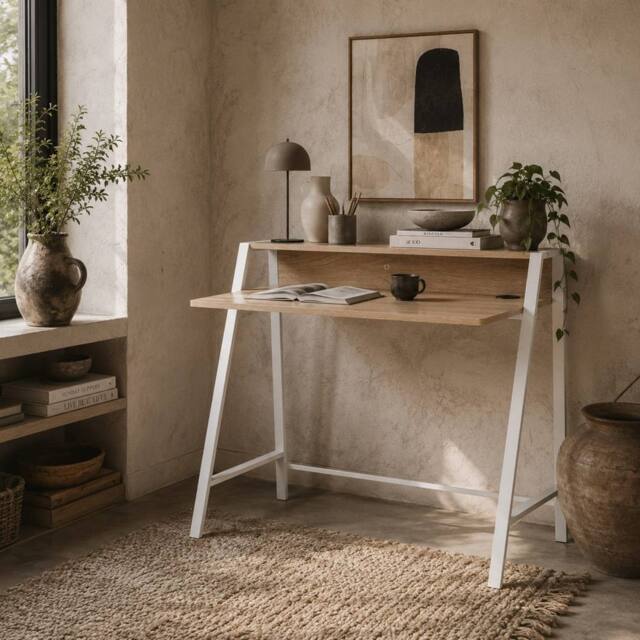 Wyld Haus Dodosu 84cm Compact White & Oak Writing Desk with Storage Shelf - image 1
