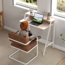Wyld Haus Dodosu 84cm Compact White & Oak Writing Desk with Storage Shelf - thumbnail 7