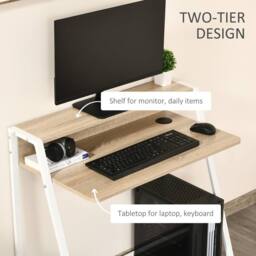 Wyld Haus Dodosu 84cm Compact White & Oak Writing Desk with Storage Shelf - thumbnail 4