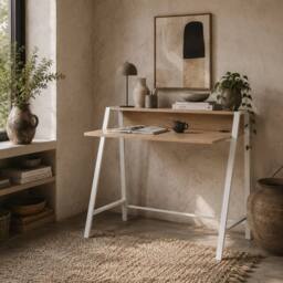 Wyld Haus Dodosu 84cm Compact White & Oak Writing Desk with Storage Shelf - thumbnail 1