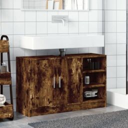 Berkfield Home Sink Cabinet Smoked Oak 90x29x55 cm Engineered Wood in Brown - Size: 90 x 29 x 55 cm - thumbnail 3
