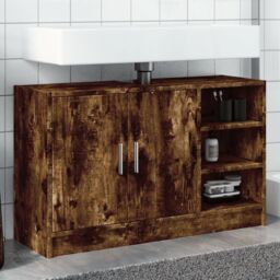 Berkfield Home Sink Cabinet Smoked Oak 90x29x55 cm Engineered Wood in Brown - Size: 90 x 29 x 55 cm - thumbnail 1